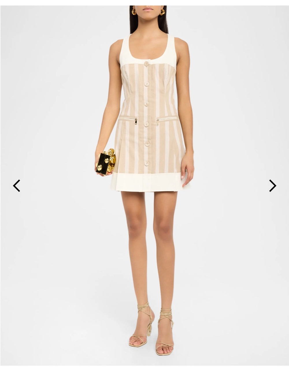 Ramy Brook Beige and White Striped Button-Front Mini Dress - Picture 2 of 5